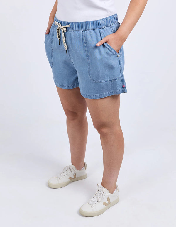 Elliot Chambray Short- Mid Blue Wash