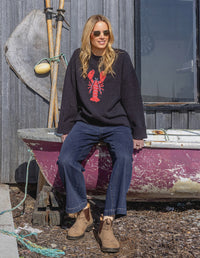 Lobster Intarsia Knit- Classic Navy