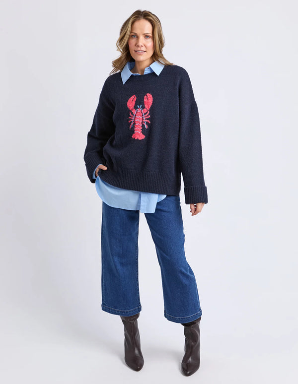 Lobster Intarsia Knit- Classic Navy