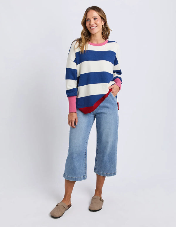 Elvie Block Stripe Knit- Navy