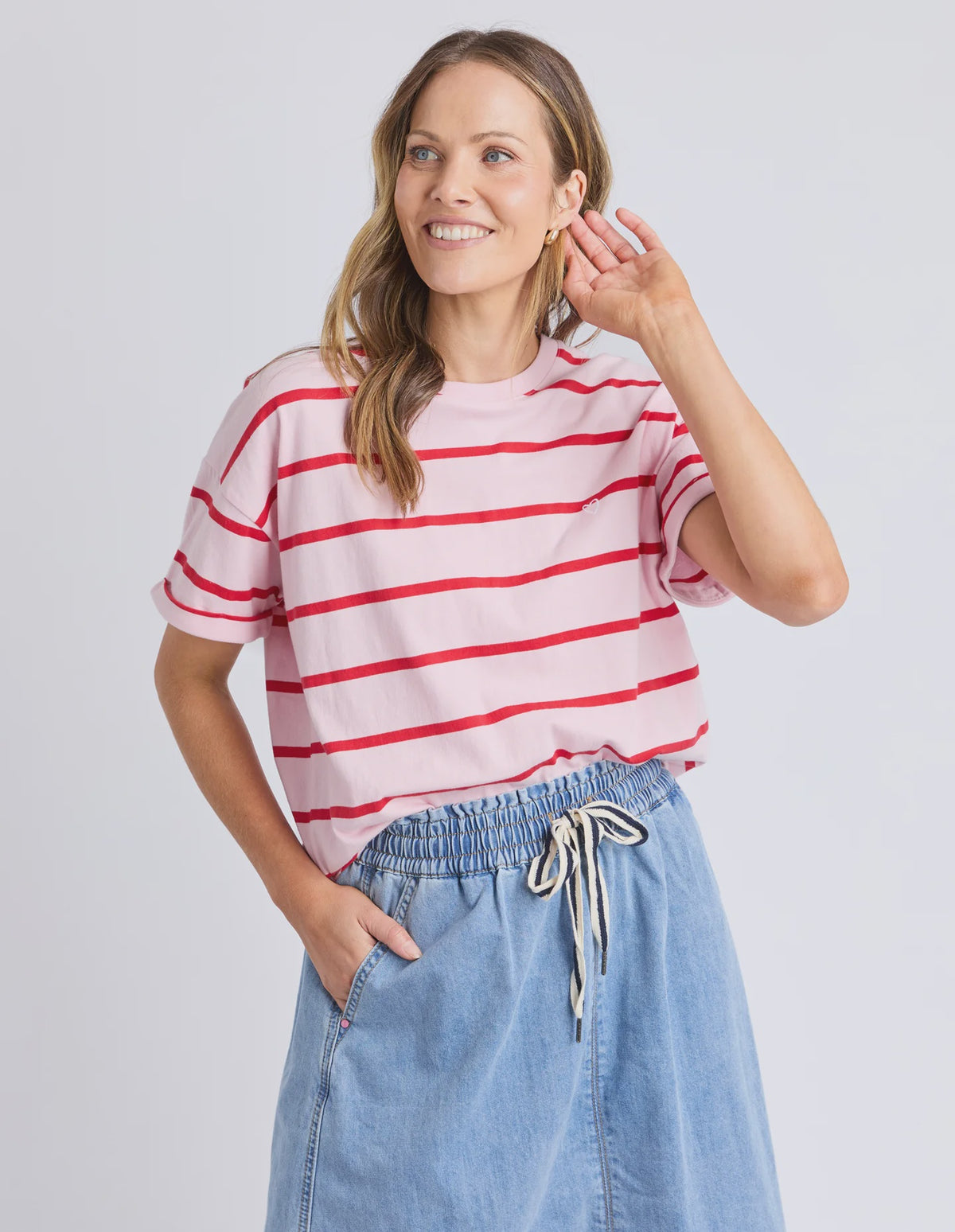 Hallie Tee- Pink Lady & Poppy Stripe
