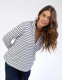 Francesca L/S Henley / Navy & White Stripe