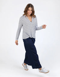 Francesca L/S Henley / Navy & White Stripe