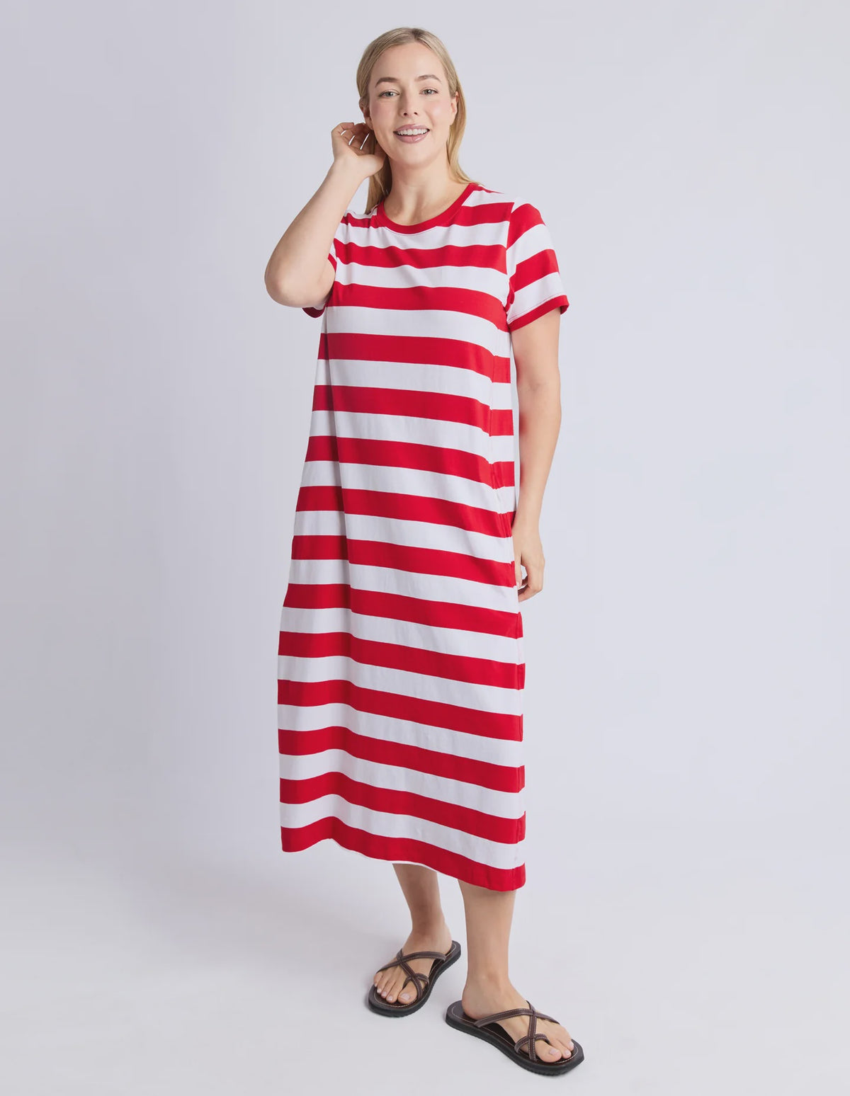 Adria Dress- Poppy & White Stripe