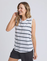 Halli Tank- White & Navy Stripe