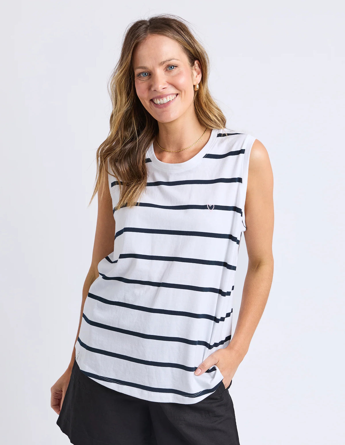 Halli Tank- White & Navy Stripe