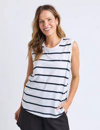 Halli Tank- White & Navy Stripe
