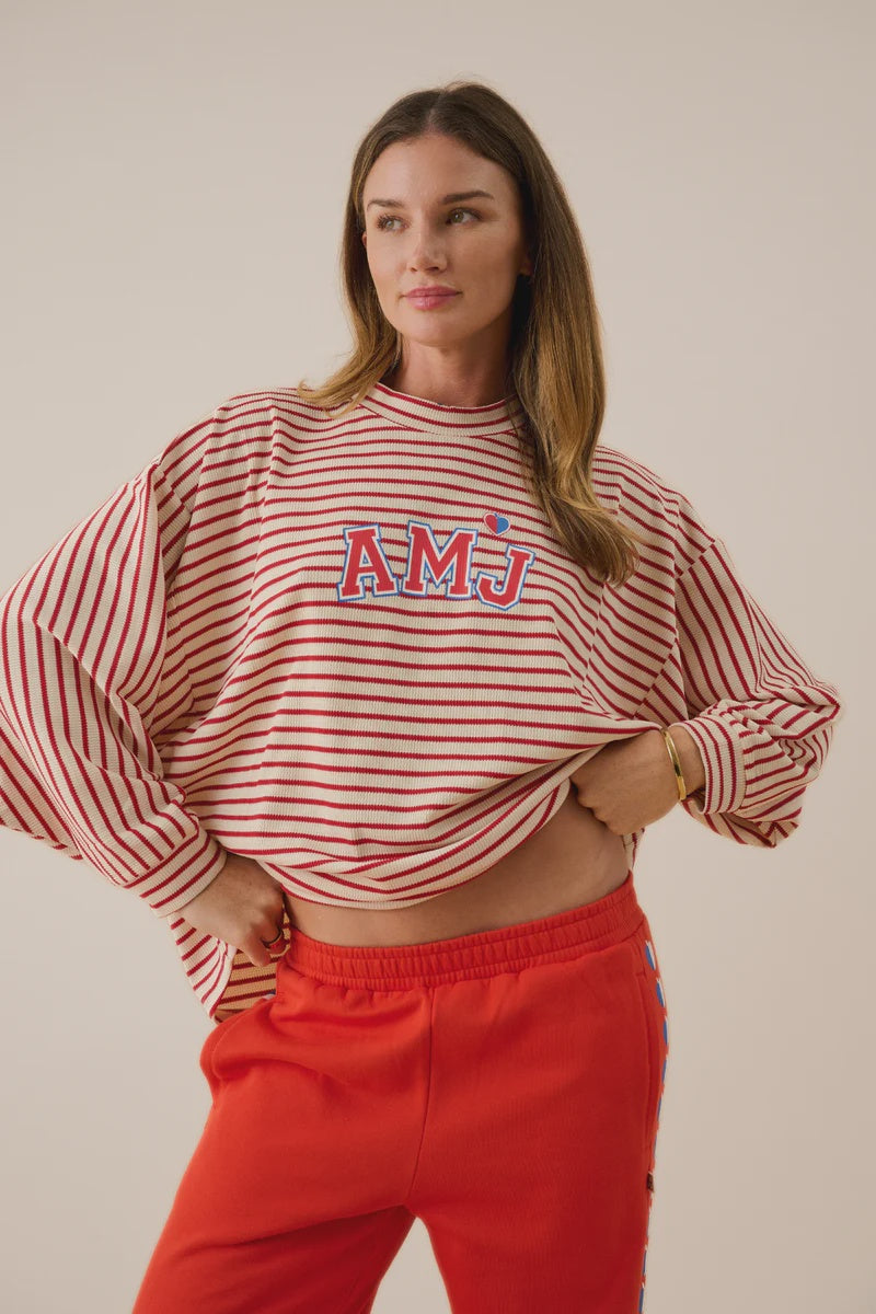 AMJ Waffle Long Sleeve Top Red Alert