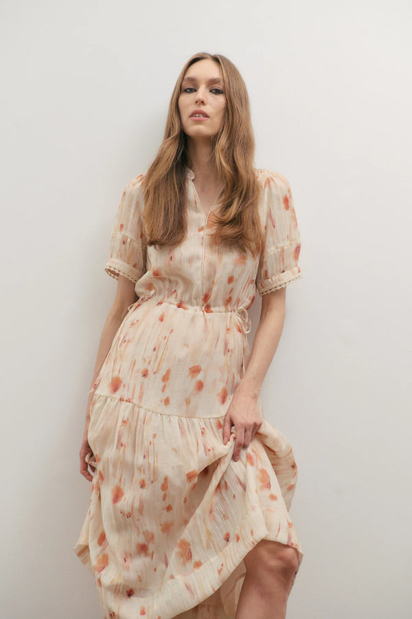 Apricity Tiered Midi Dress- Peaches and Cream