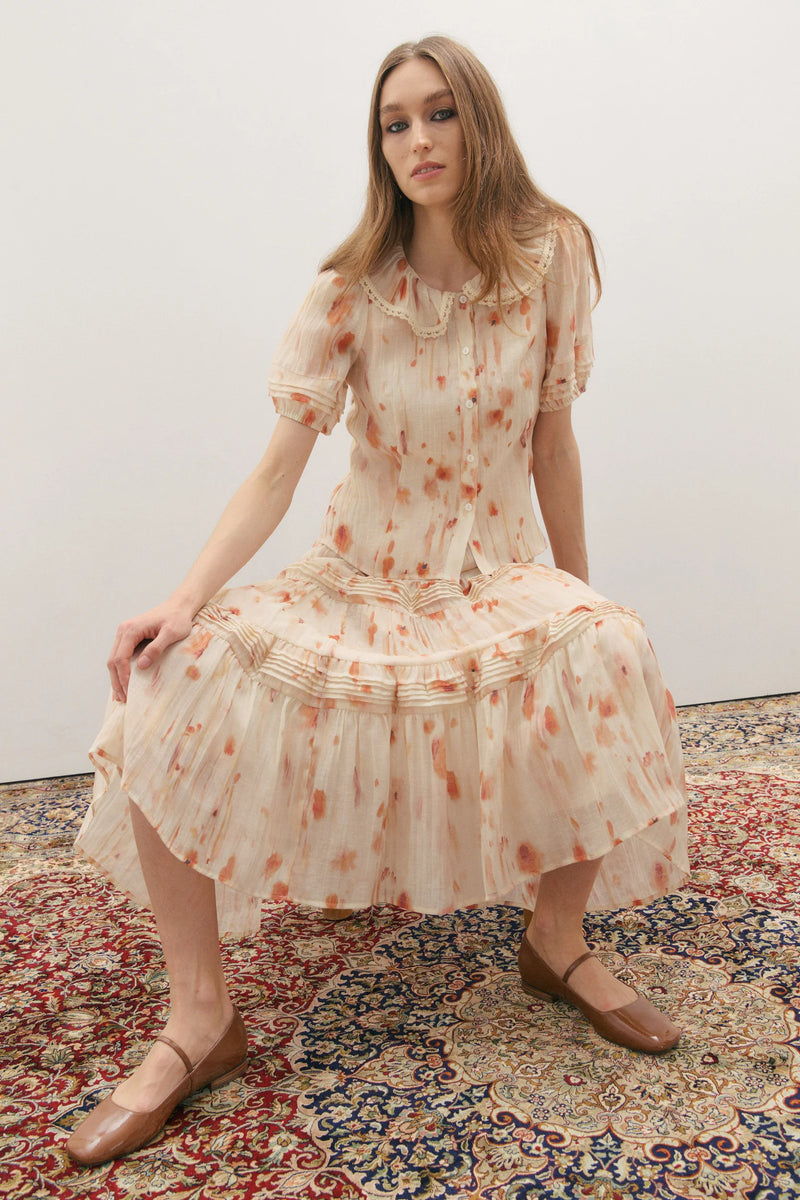 Apricity Tiered Midi Skirt- Peaches and Cream