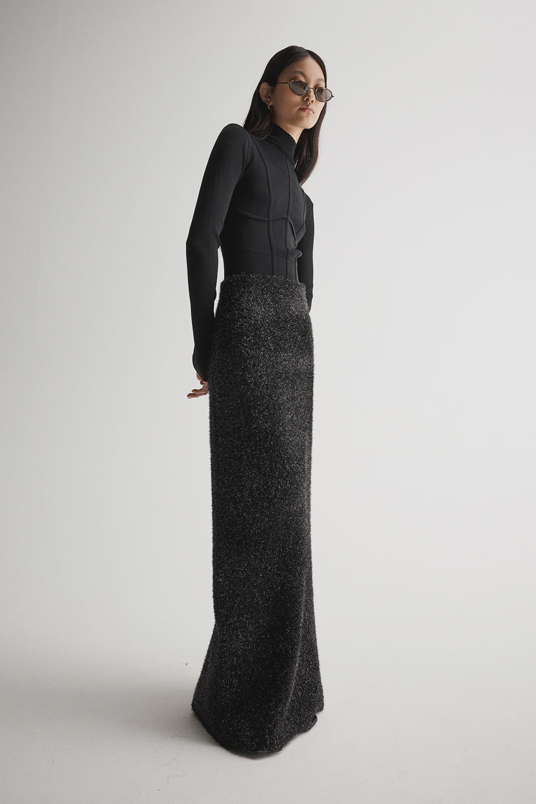 Aurora Knit Midi Skirt / Black Lurex