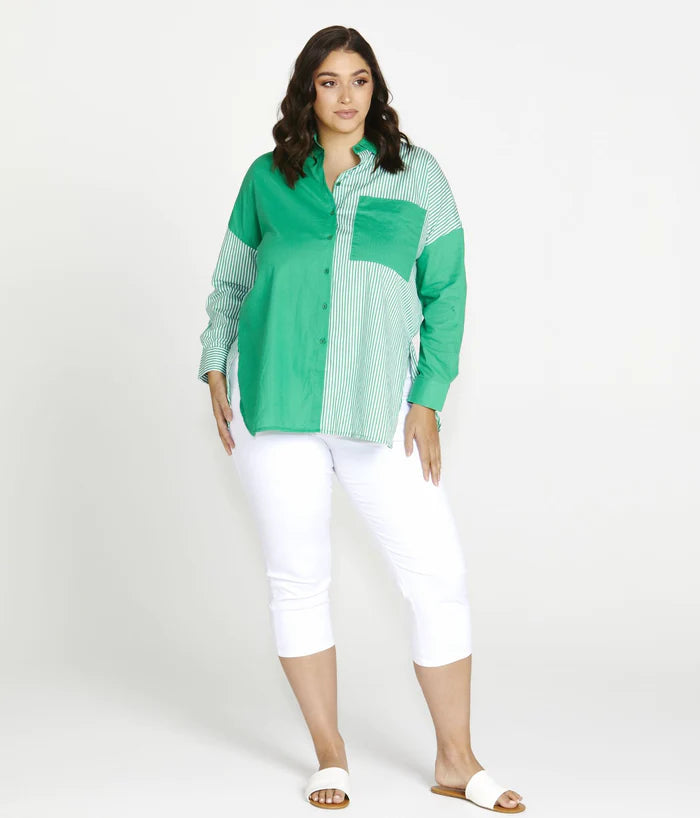 Quinn Shirt - Green Stripe Block