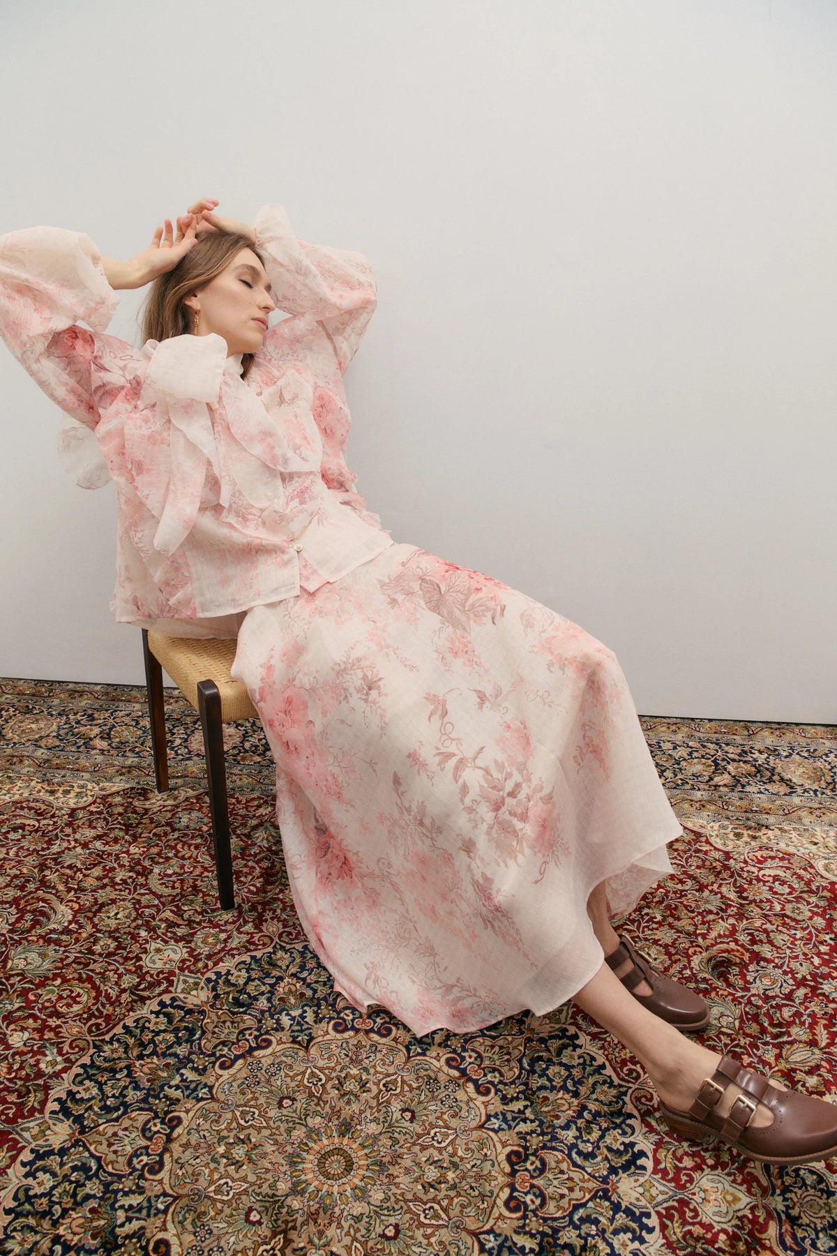 Chloe Maxi Skirt- Floating Frost Flowers