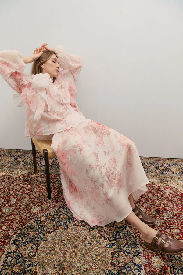 Chloe Maxi Skirt- Floating Frost Flowers