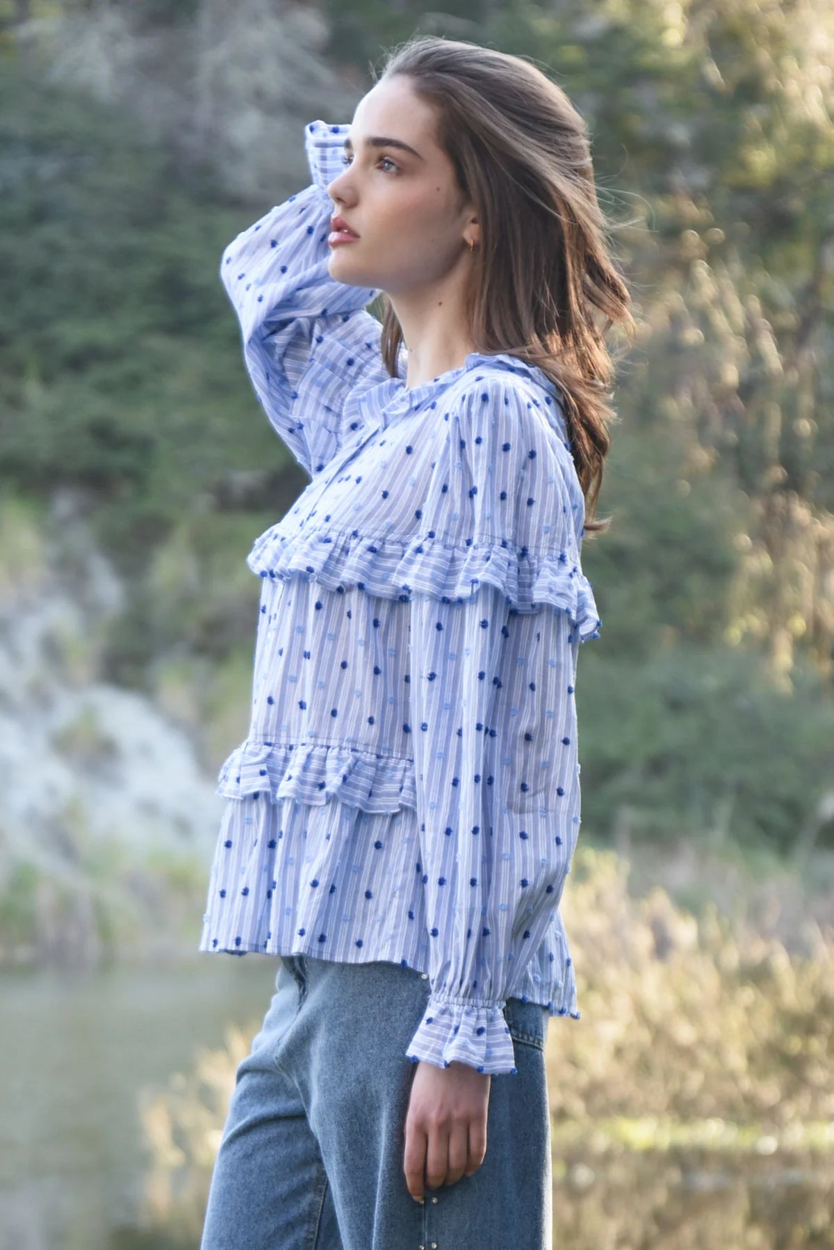 Ruffle Shuffle Blouse- Blue