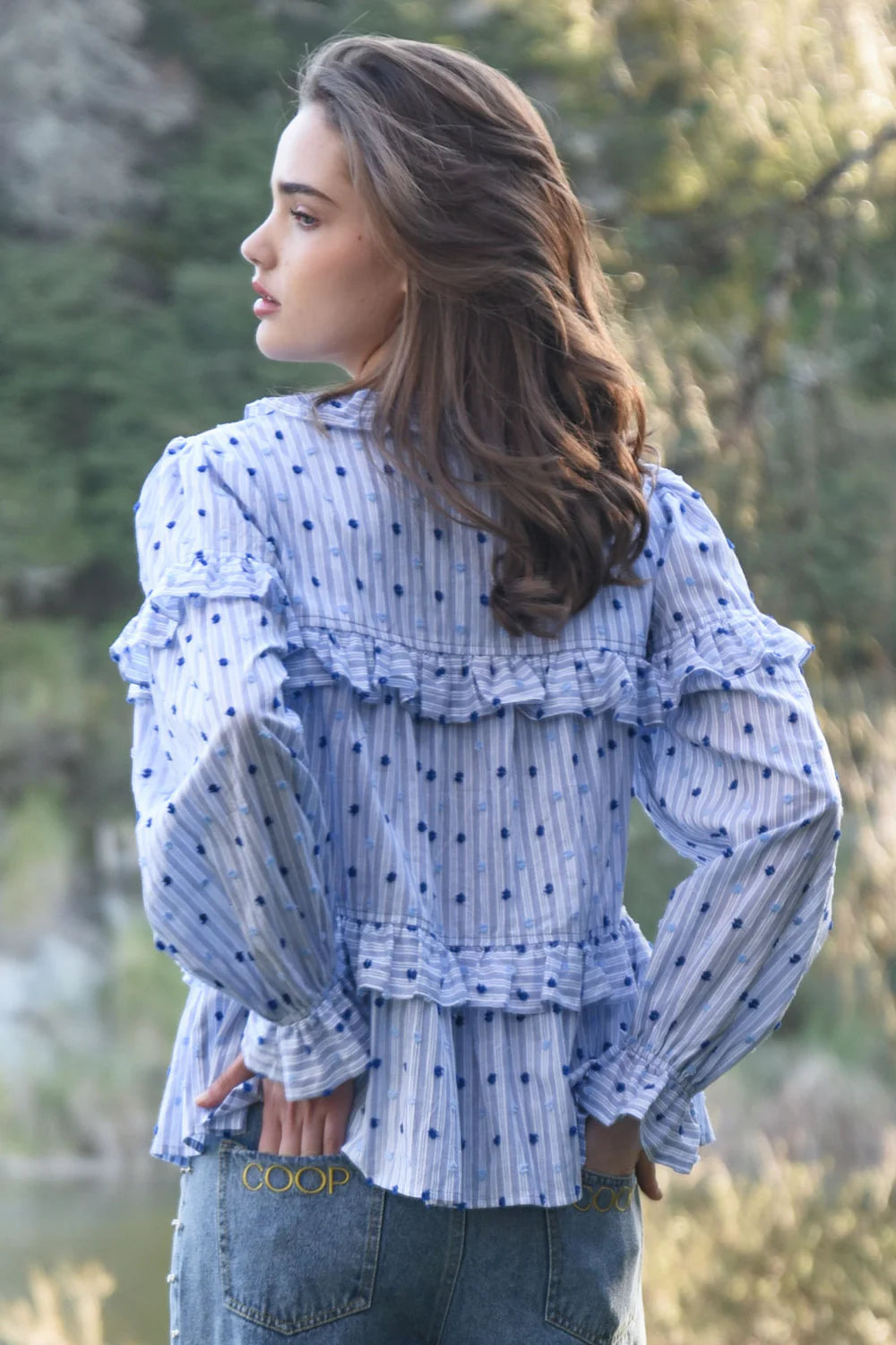 Ruffle Shuffle Blouse- Blue