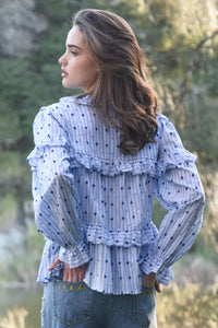 Ruffle Shuffle Blouse- Blue
