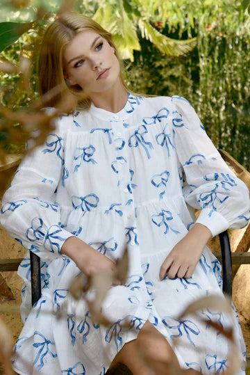 Tier-ific Dress - White and Blue
