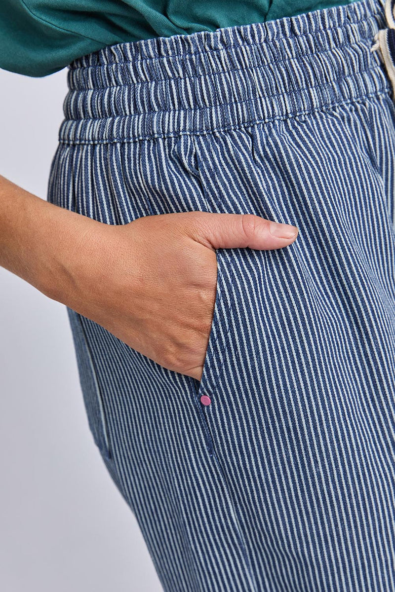 Julia Pinstripe Denim Pant- Blue & White