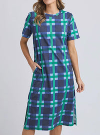 Bari Tee Dress- Blue Check