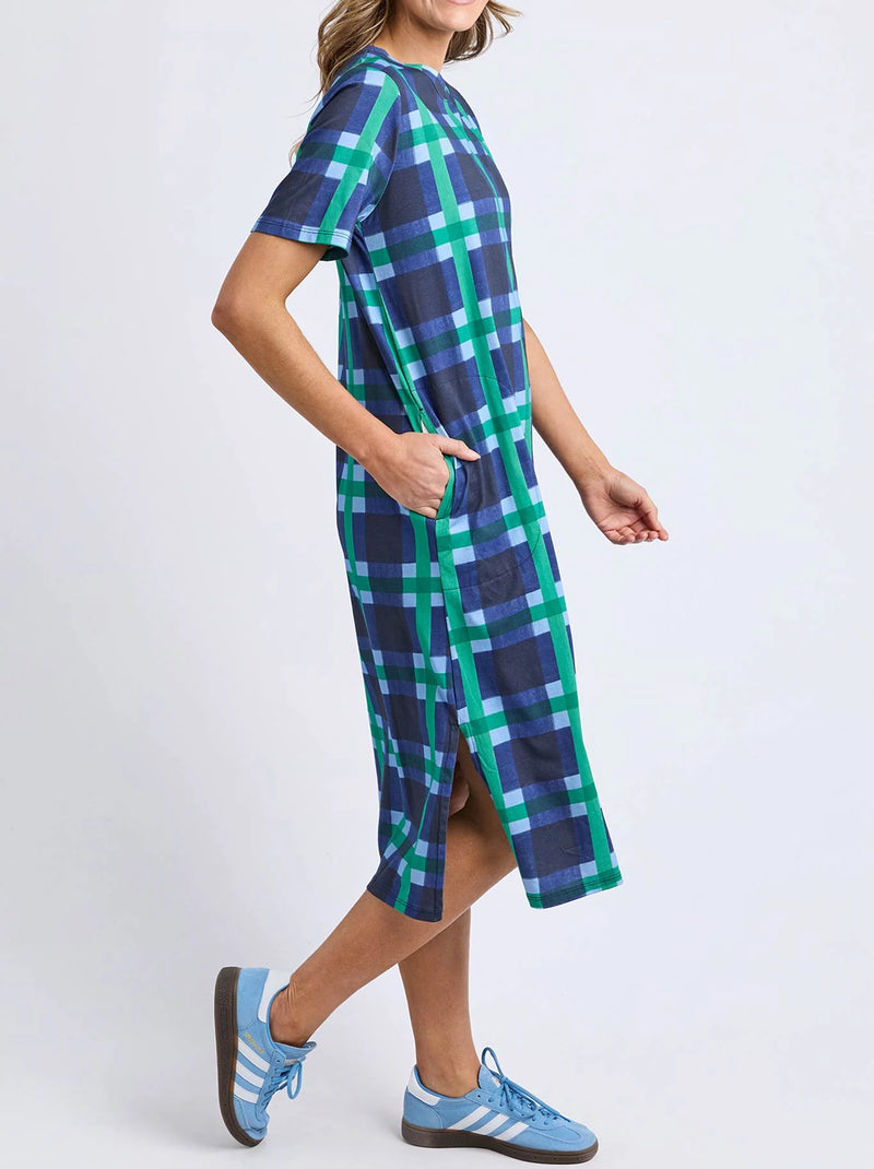 Bari Tee Dress- Blue Check