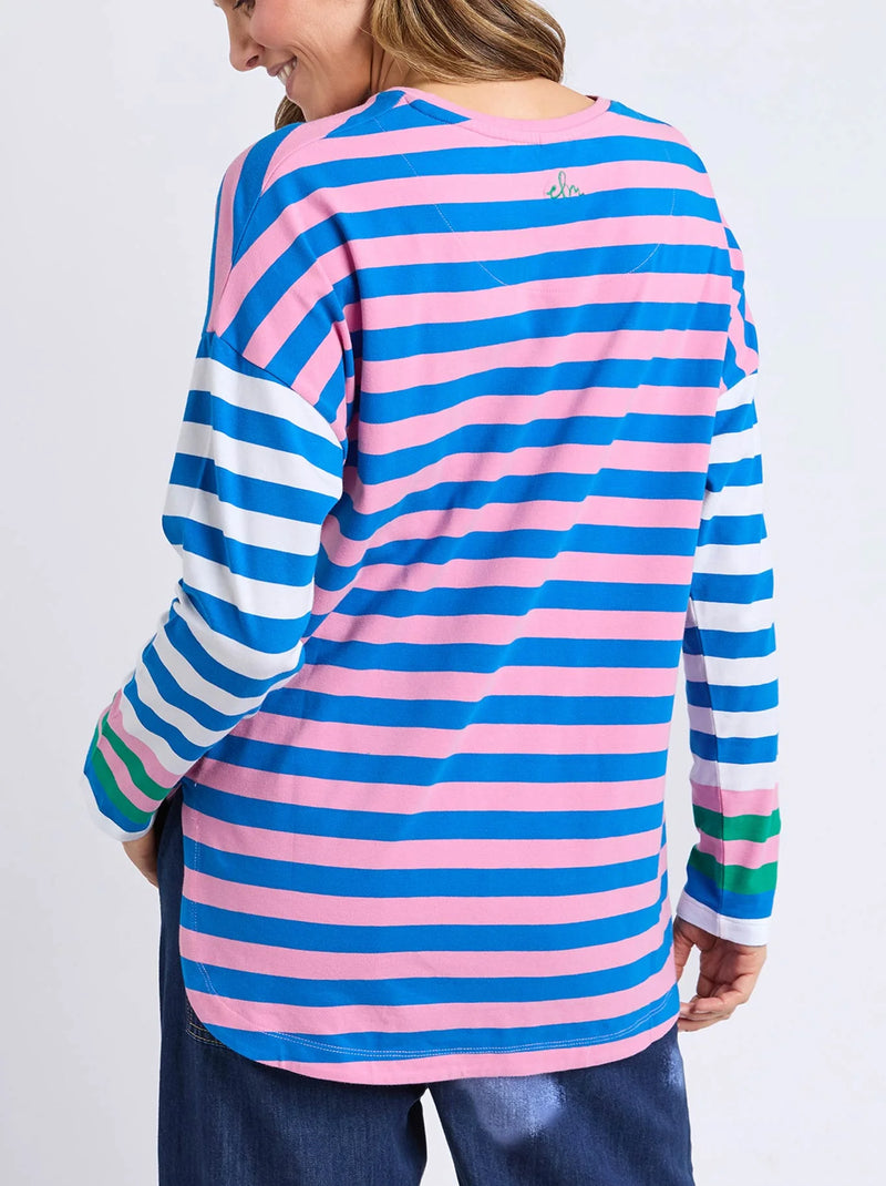 Taffy Long Sleeve Tee- Blue & Pink Stripe