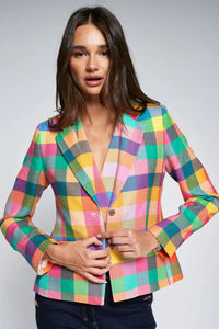Natalia Multicolour Gingham Linen Print Blazer