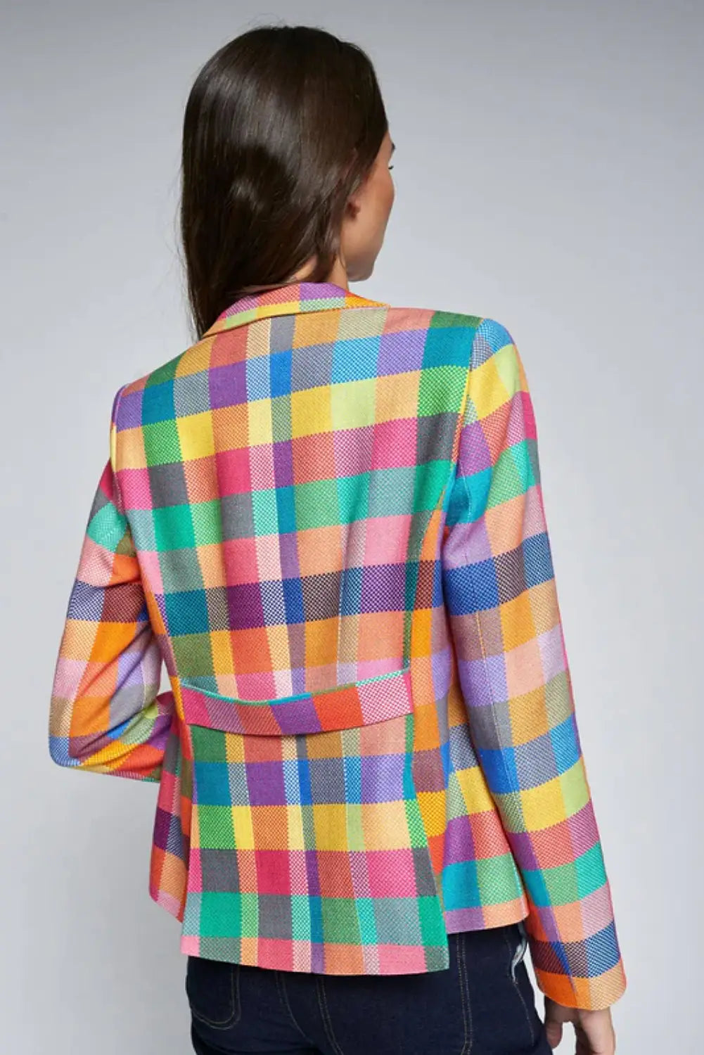 Natalia Multicolour Gingham Linen Print Blazer