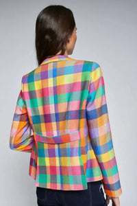 Natalia Multicolour Gingham Linen Print Blazer