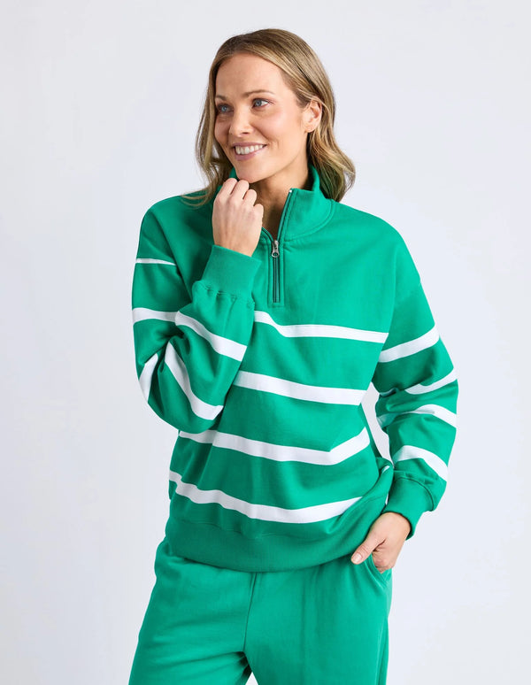 Lane Zip Crew- Green & White Stripe