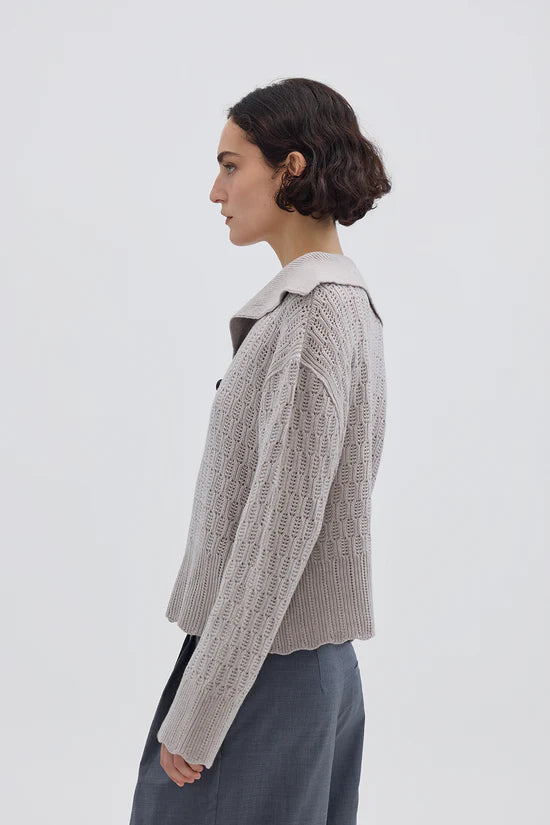 Corded Rib Sailor Collar Sweater / Oat Melange