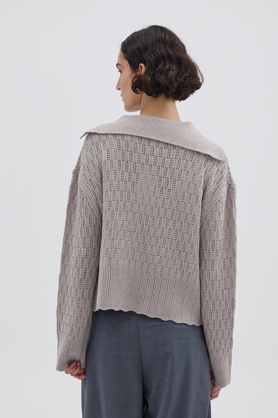 Corded Rib Sailor Collar Sweater / Oat Melange