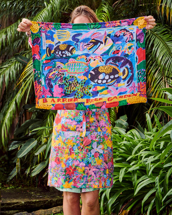 Kip & Co X Ken Done - Barrier Reef Garden Linen Tea Towel