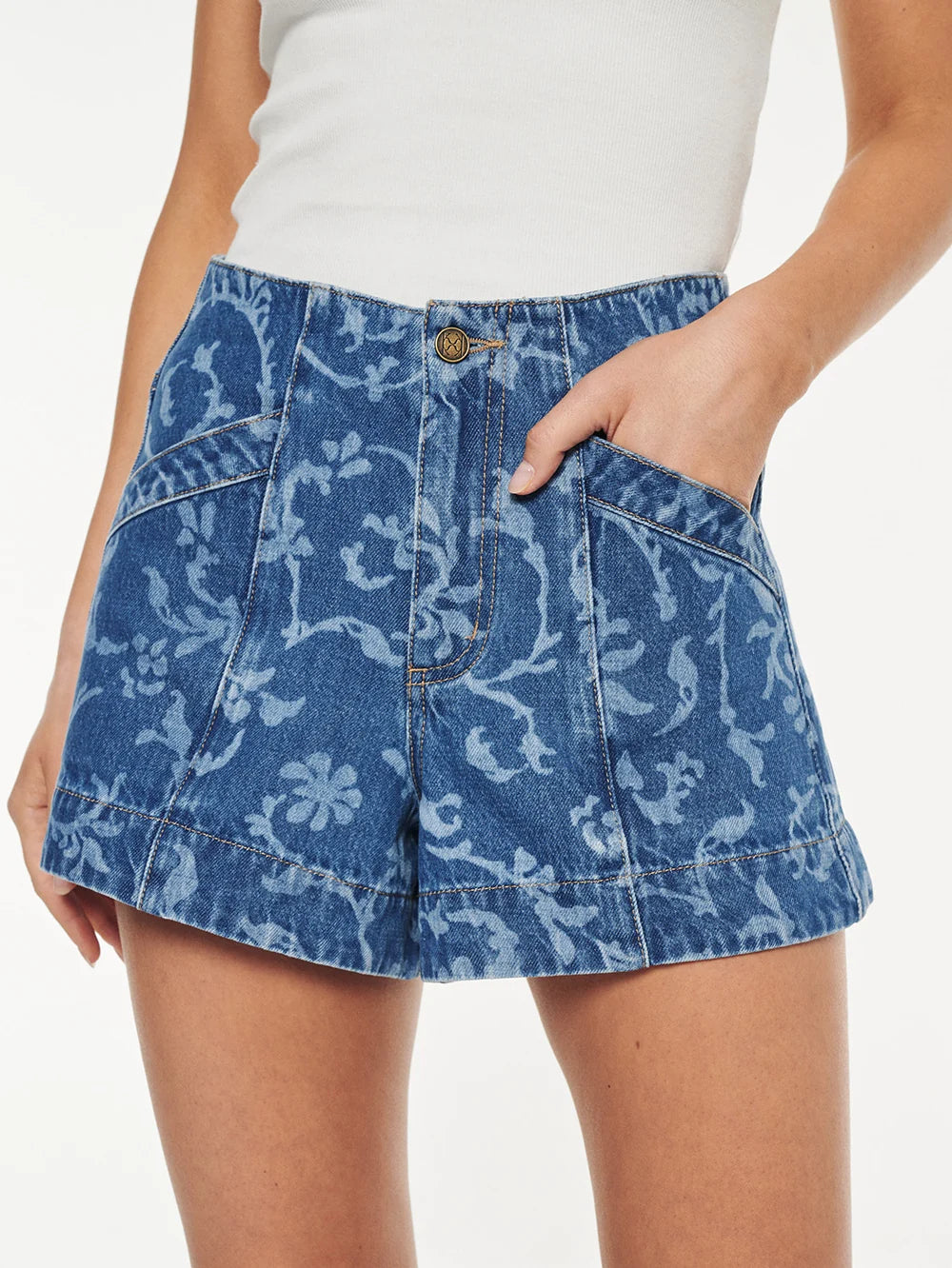 ELINA Denim Short - Laguna Print