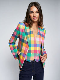 Natalia Multicolour Gingham Linen Print Blazer