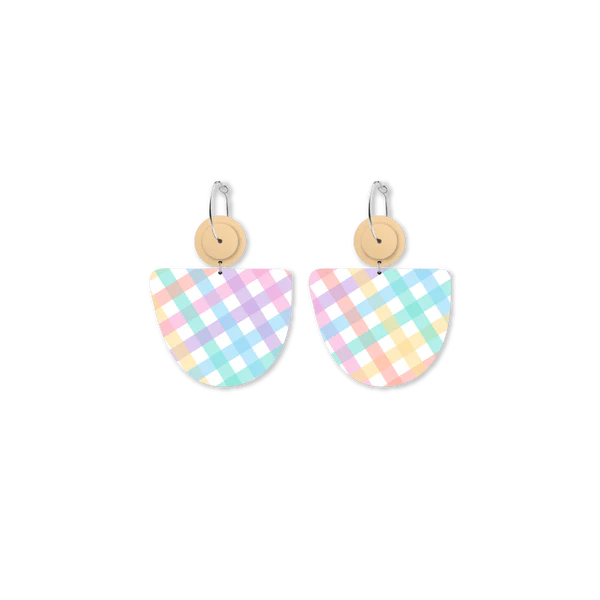Fairy Floss Gingham Bell Circle Earrings