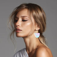 Fairy Floss Gingham Bell Circle Earrings
