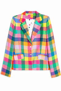 Natalia Multicolour Gingham Linen Print Blazer