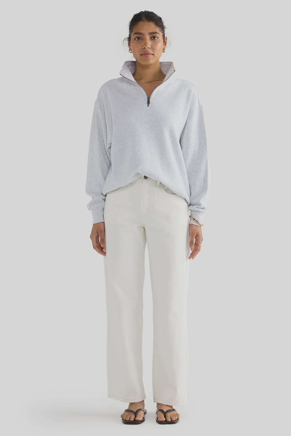 Ava Ribbed Quarter Zip / White Marle