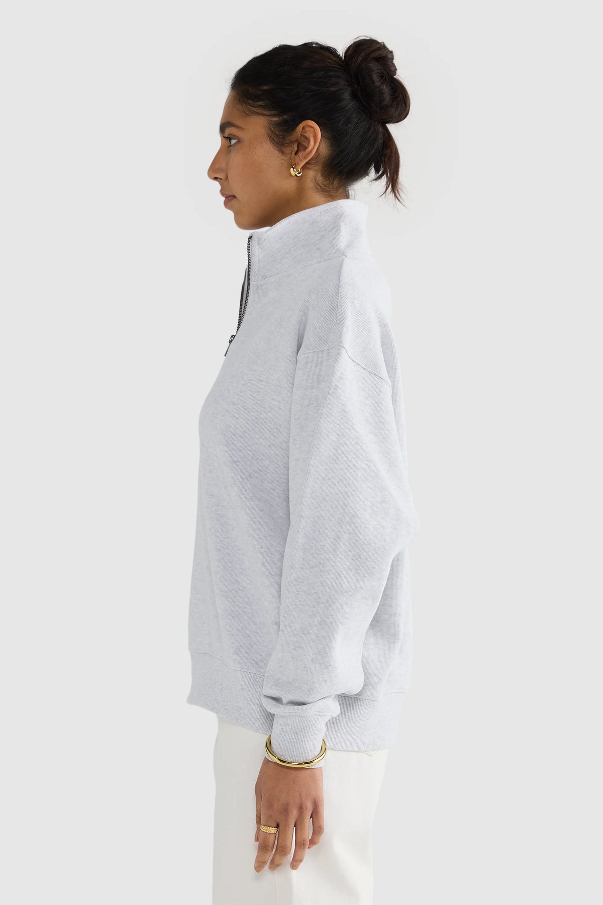 Ava Ribbed Quarter Zip / White Marle