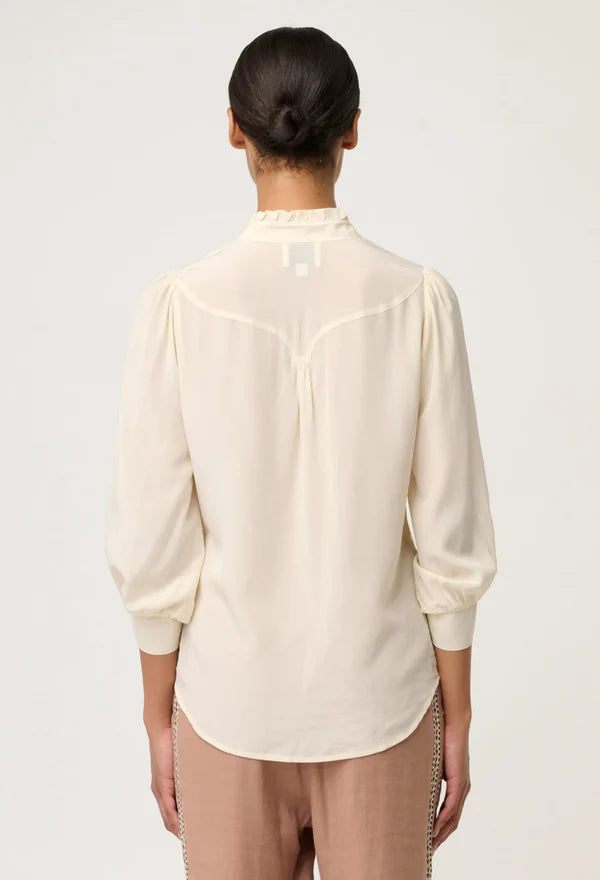 Chloe Silk Criss Cross Cuffed Shirt- Cloud
