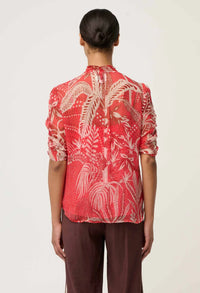 Lunette Viscose Chiffron Ruched Sleeve Blouse-Crimson Palms
