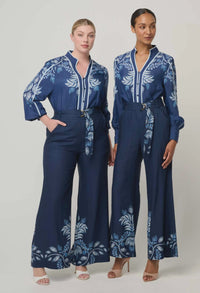 Sloane Linen Viscose Wide Leg Pant- Moonlit Batik