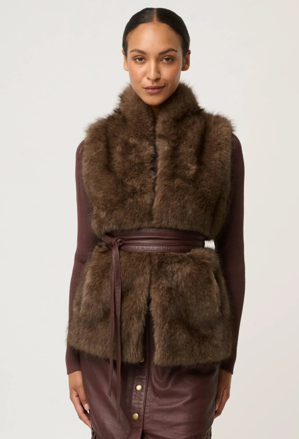 Hazel Faux Fur Vest- Walnut