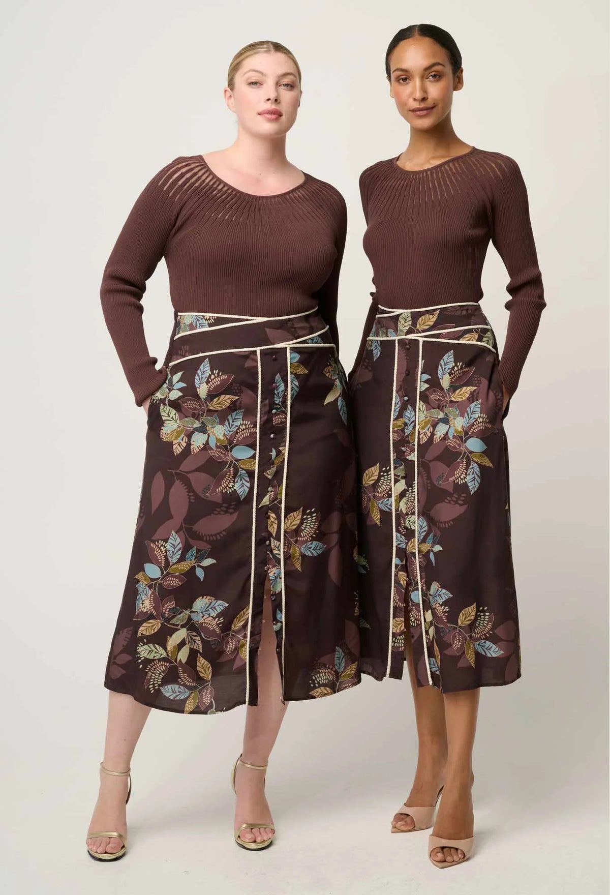 Harper Viscose Faille Criss Cross Waist Panel Skirt- Ember Vines