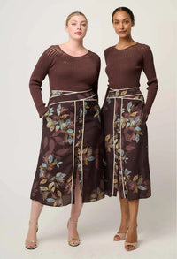 Harper Viscose Faille Criss Cross Waist Panel Skirt- Ember Vines
