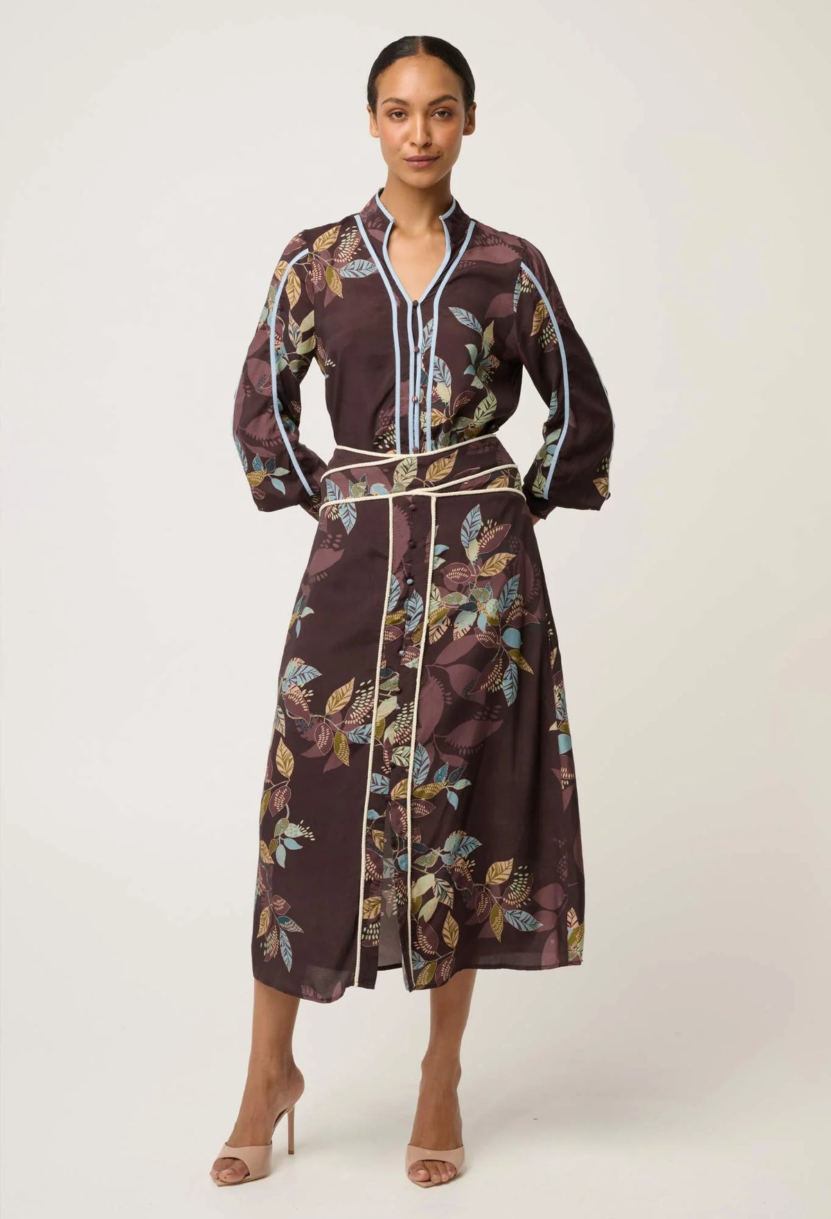 Harper Viscose Faille Criss Cross Waist Panel Skirt- Ember Vines