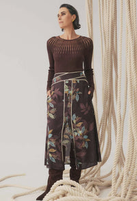 Harper Viscose Faille Criss Cross Waist Panel Skirt- Ember Vines