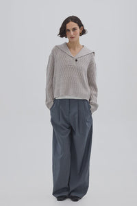Corded Rib Sailor Collar Sweater / Oat Melange
