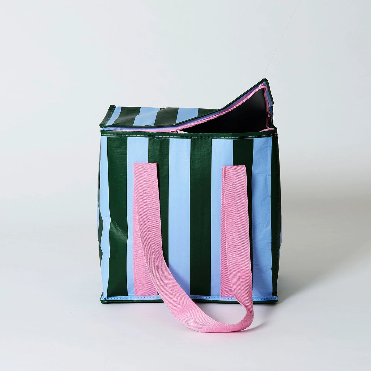 Green & Blue Stripe Medium Insulated Tote